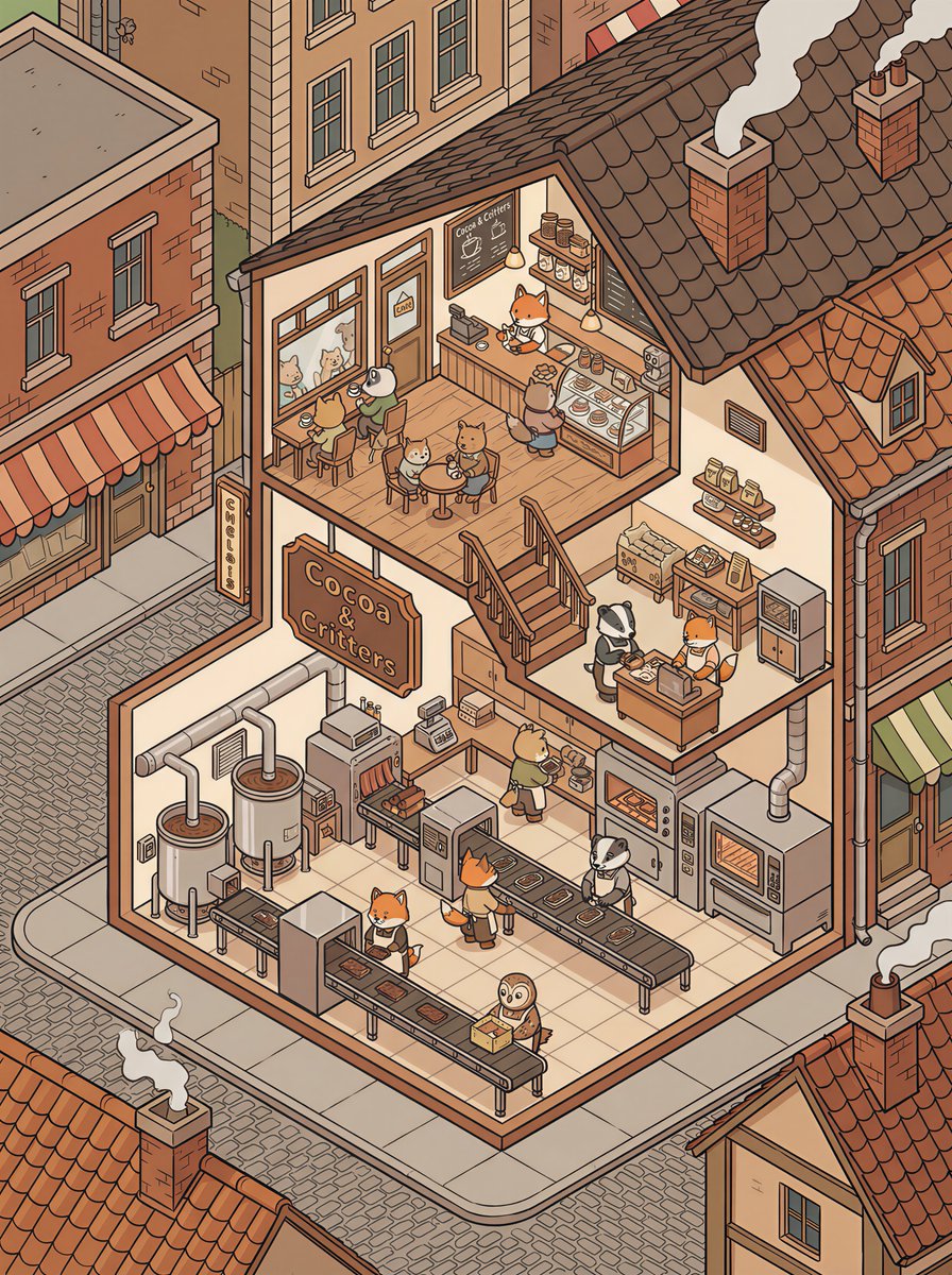Cute Animal Isometric Building Cutaway