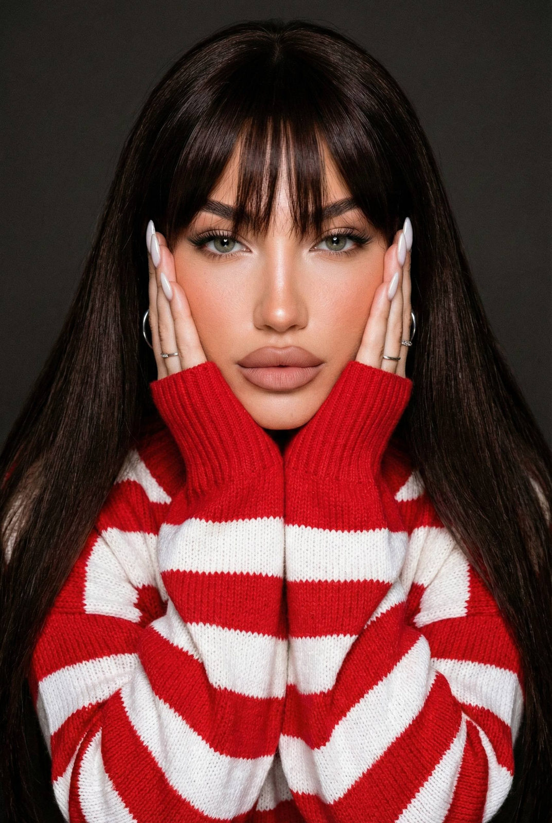 Red Stripe Fashion Beauty Studio Portrait