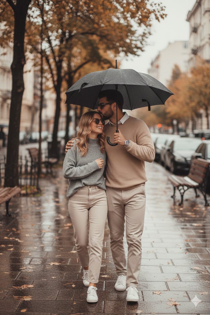 Romantic Autumn Rain Couple