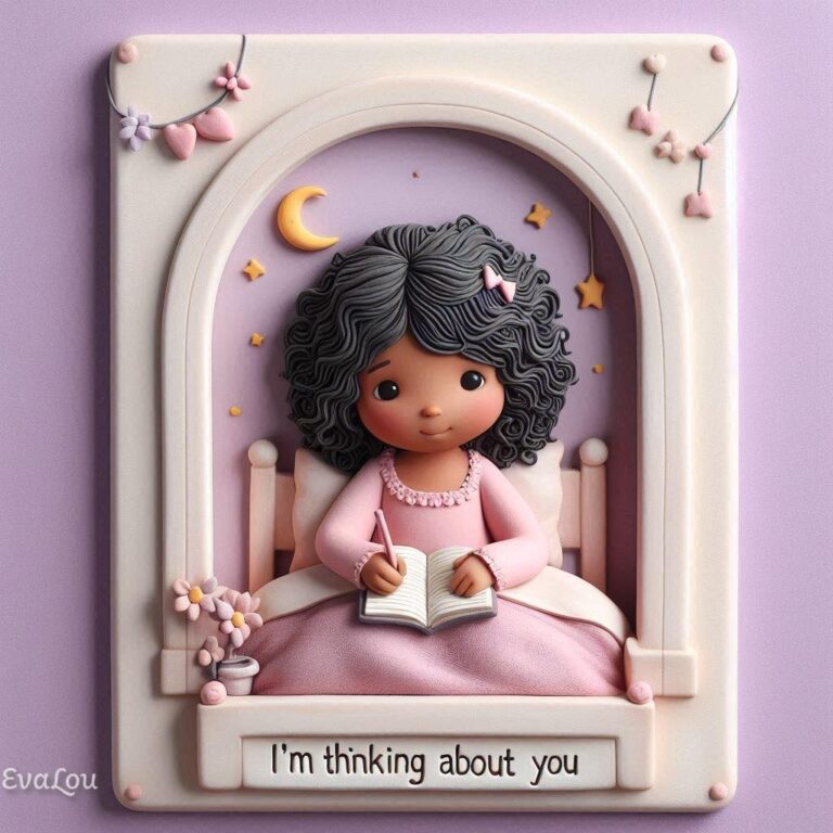 Claymation Girl Writing Diary in Bed Lavender Room Plaque
