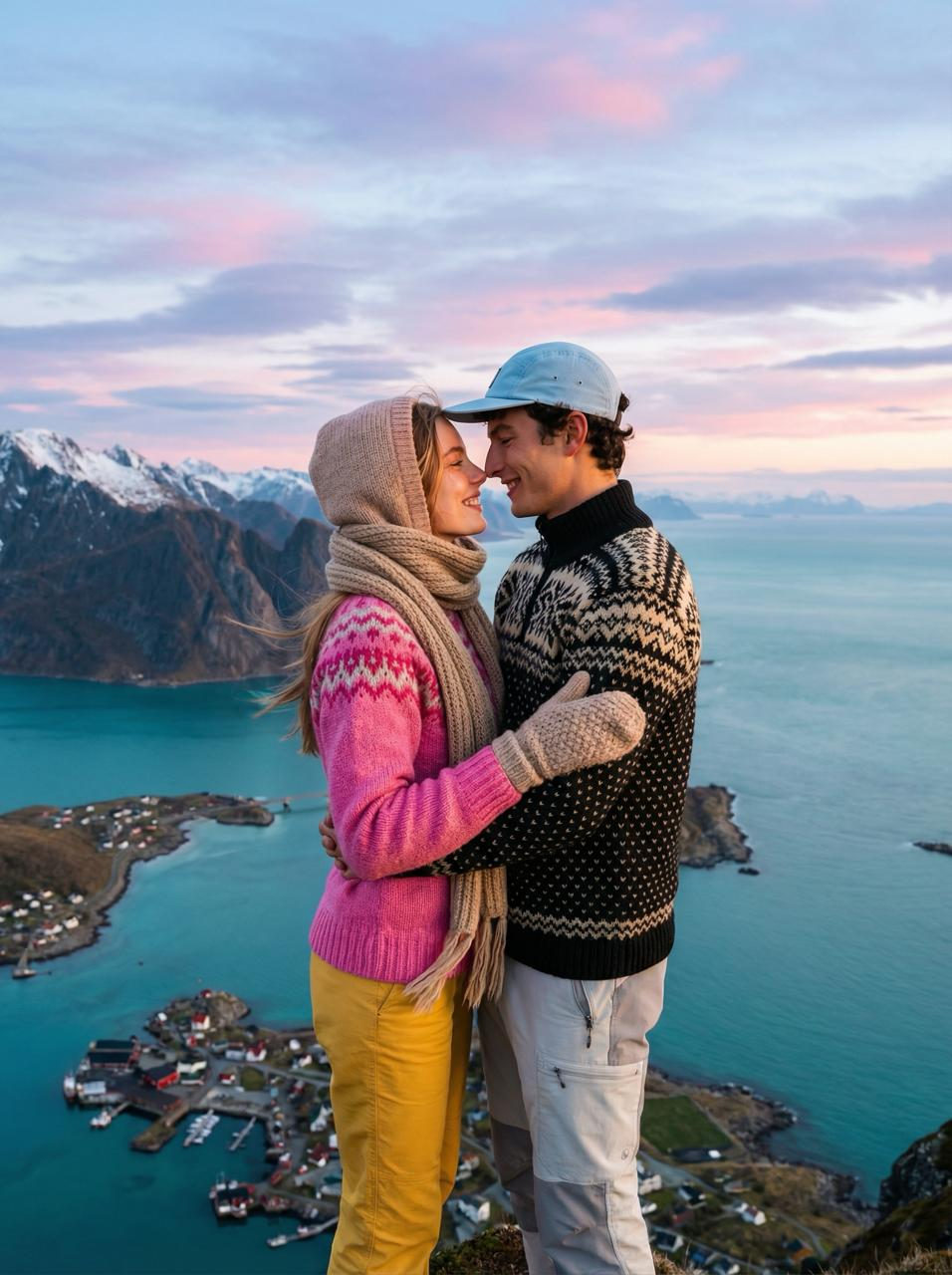 Romantic Fjord Sunset Couple Portrait