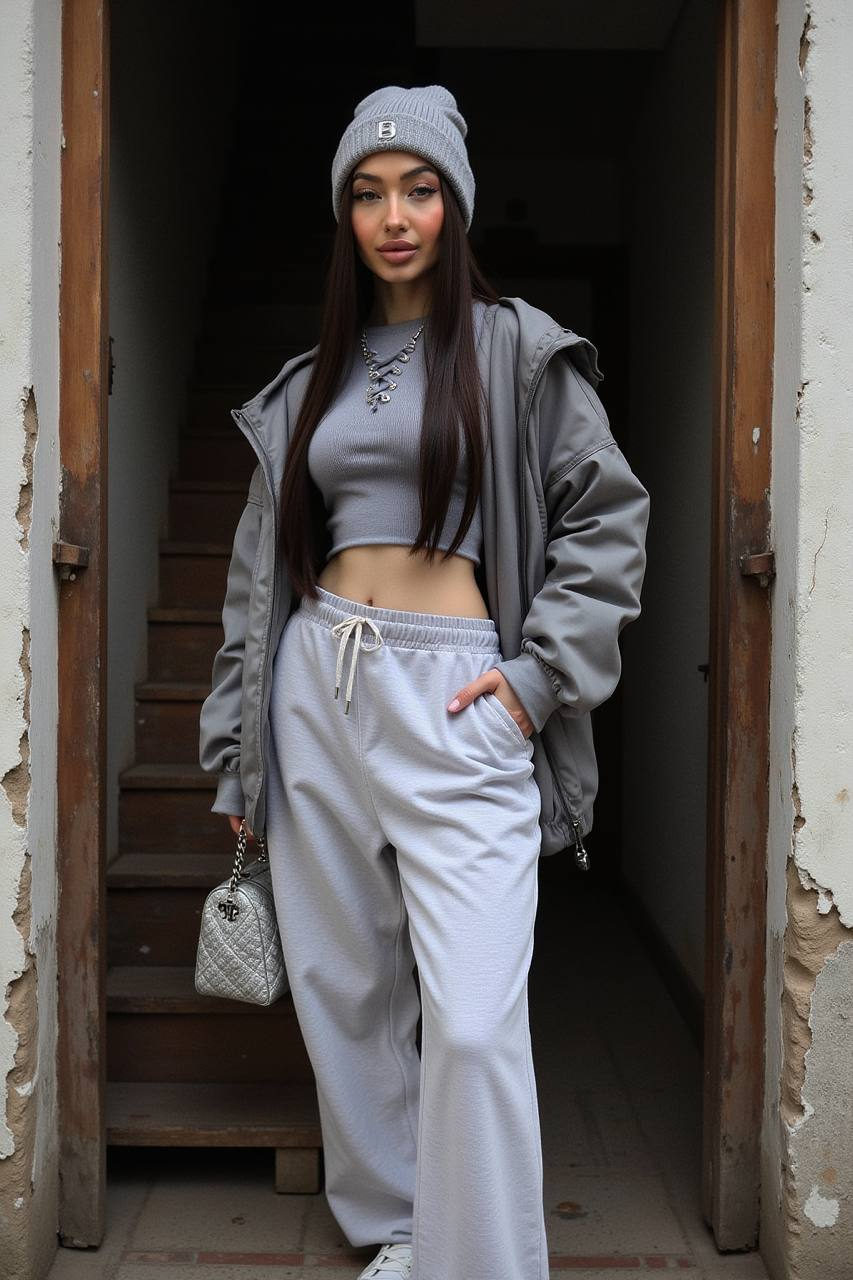 Luxury Streetwear In Rustic Doorway
