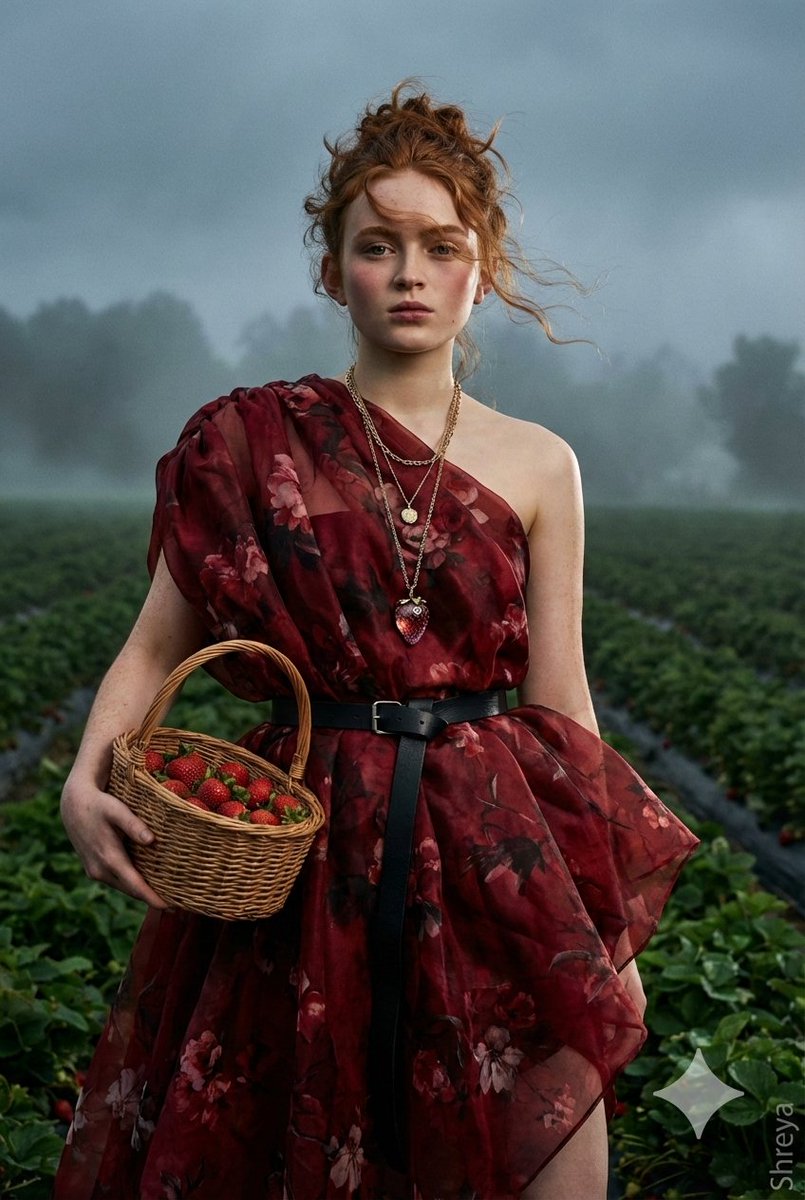 Cinematic Strawberry Harvest Couture