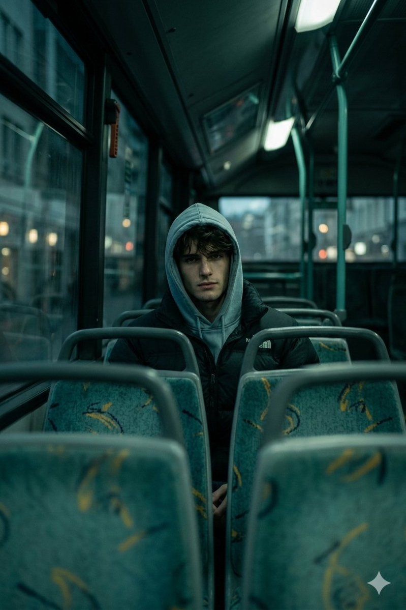Cinematic Bus Portrait Urban Isolation