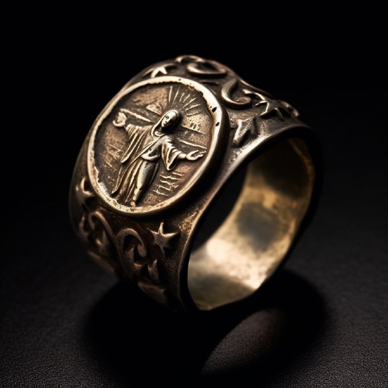 Rustic Silver Ring With Nautical Symbol Detail Design