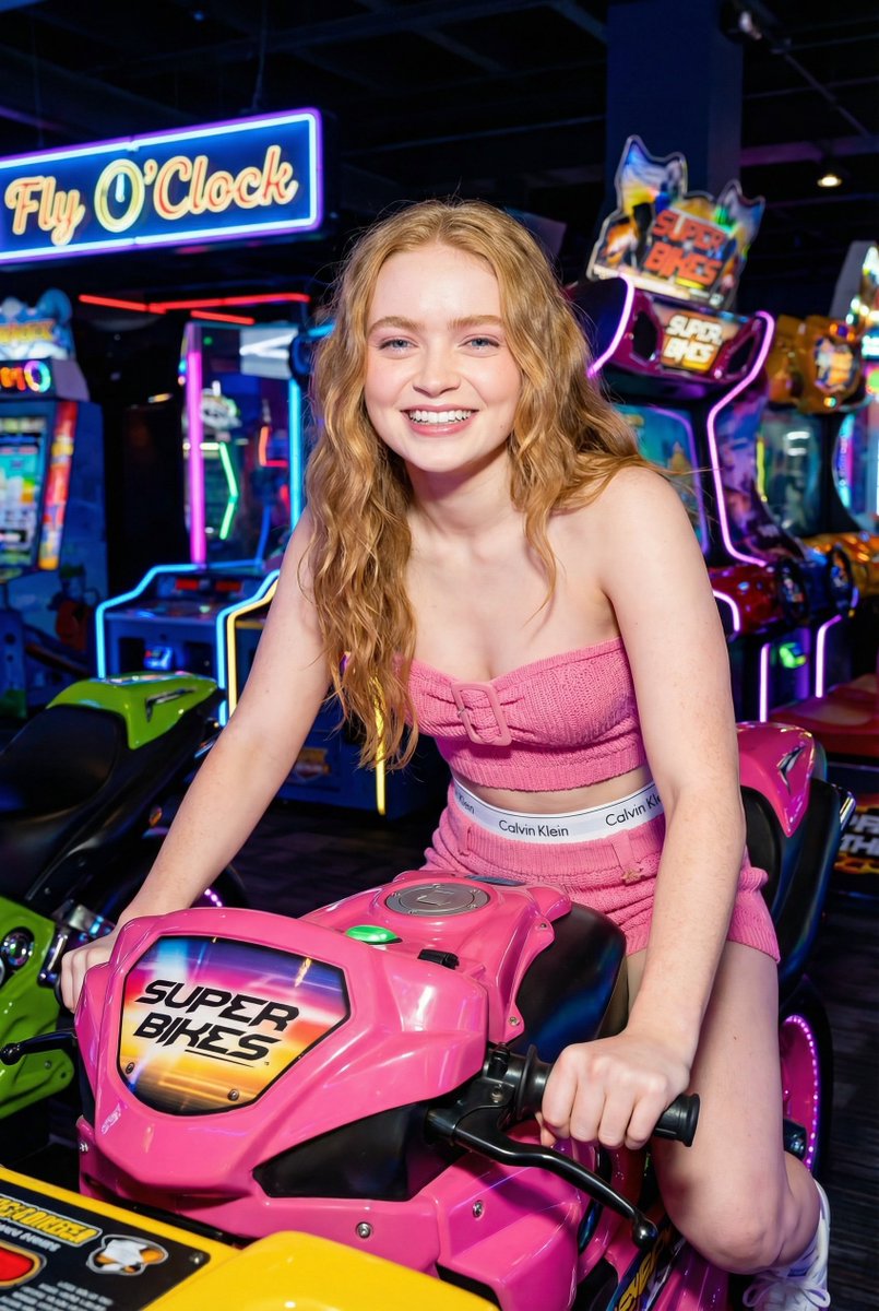 Neon Arcade Biker Girl