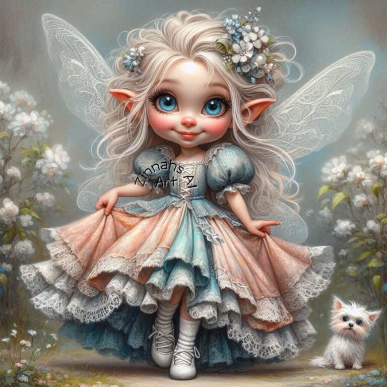 Enchanted Pixie Fairy With Unruly Brown Hair Caricature