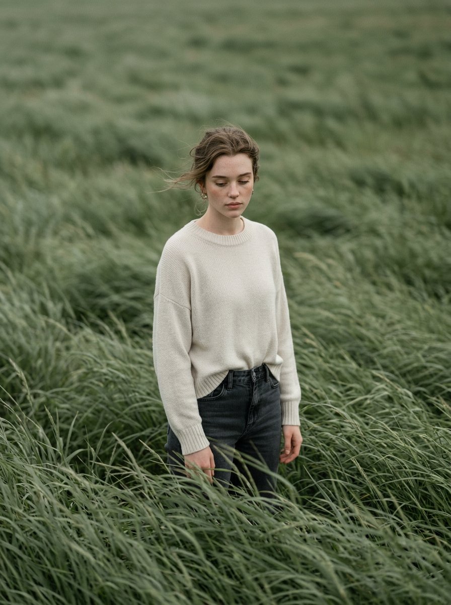 Cinematic Solitude in Wind-Swept Grass
