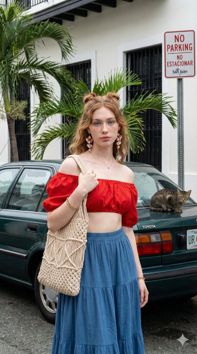 Tropical Street Portrait In Red