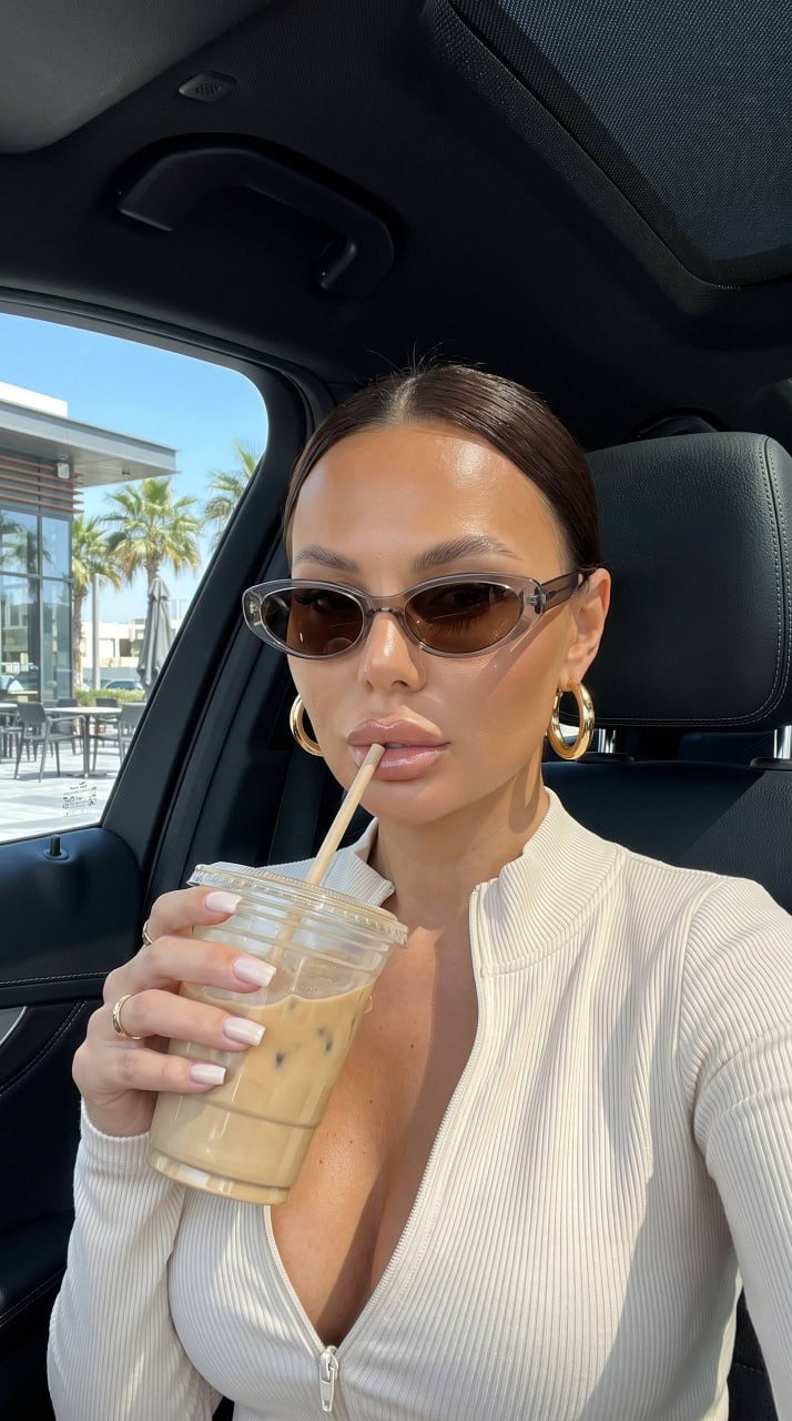 Luxury Car Iced Latte Selfie