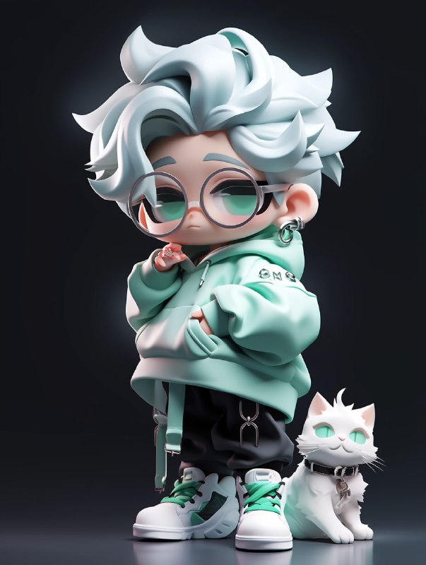 Handsome Cat in Trendy Streetwear Pop Mart Style Render