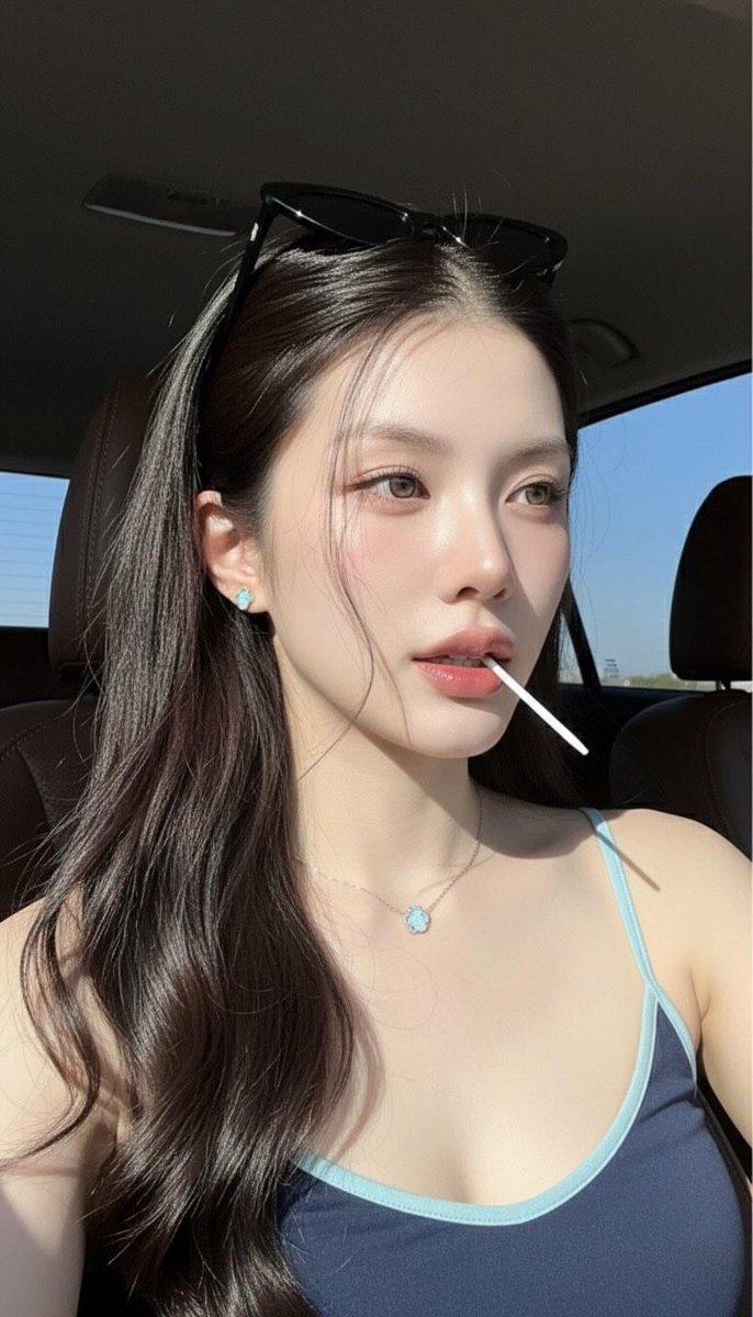 Dreamy Girl Smiling in Car