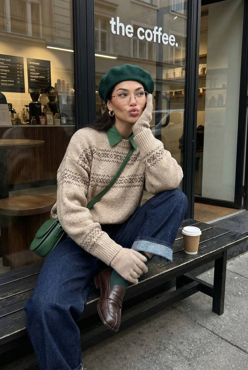 Stylish Street Portrait at Coffee Shop