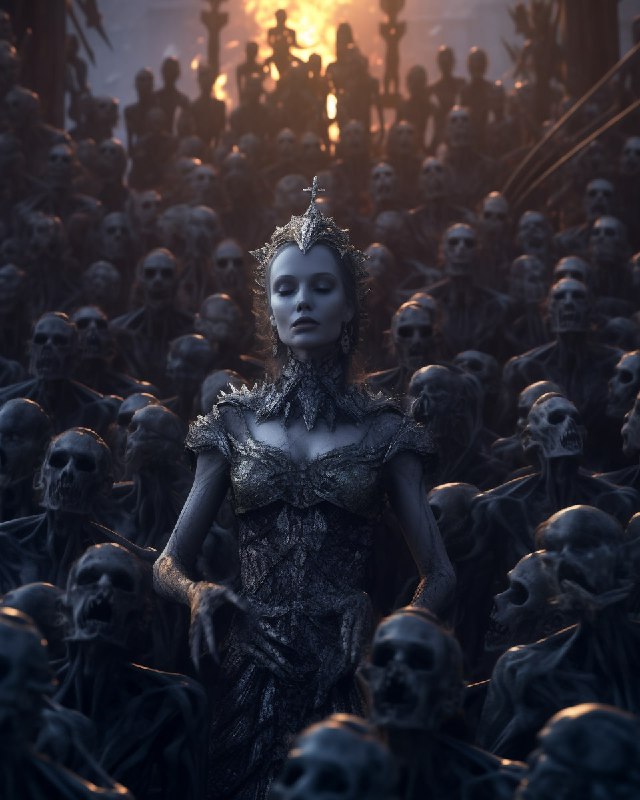 Queen of the Damned Before Zombie Crowd Apocalypse Art