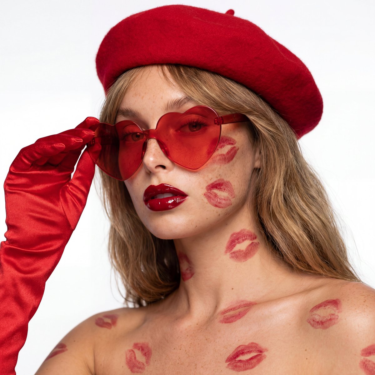 Red Kiss Marks Fashion Shoot