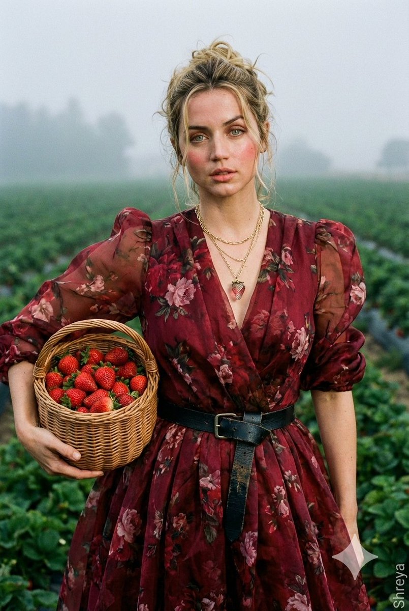 Cinematic Strawberry Harvest Fashion Portrait