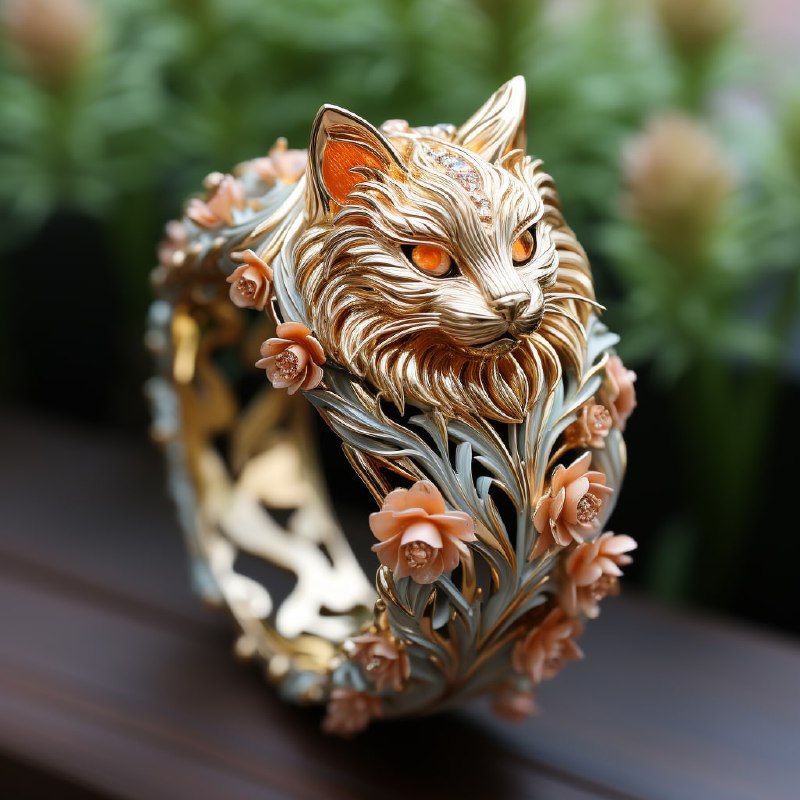 White Gold Ring With Yellow Diamond Sleeping Cat Gem