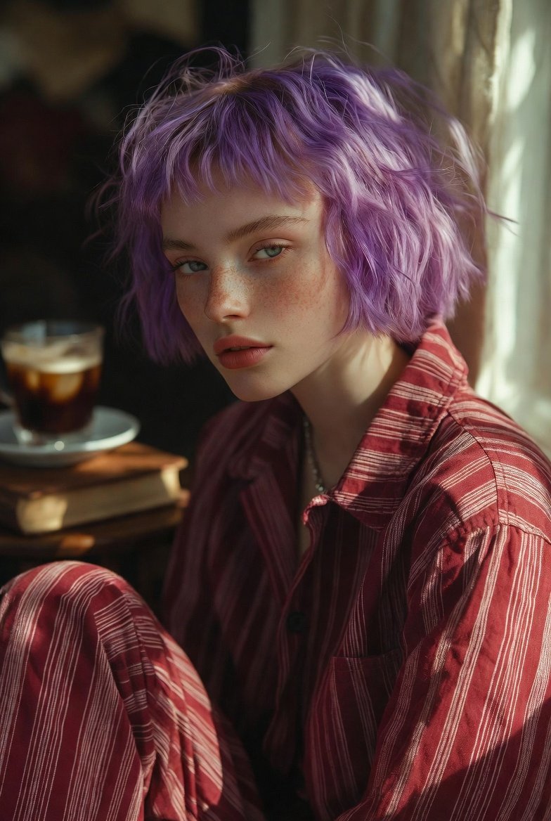 Purple Hair Freckle Cool Girl Style