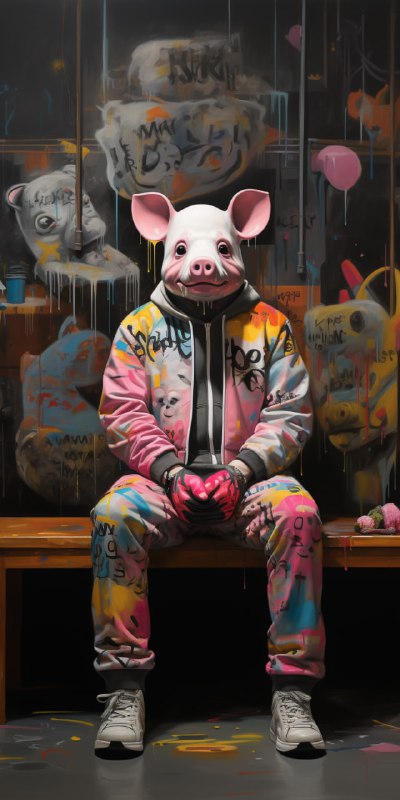 Astronaut in Pink Shoes With Stuffed Pig Street Art