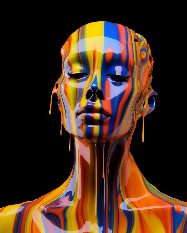 Woman Dripping Colors Sculptural Minimalist Animation