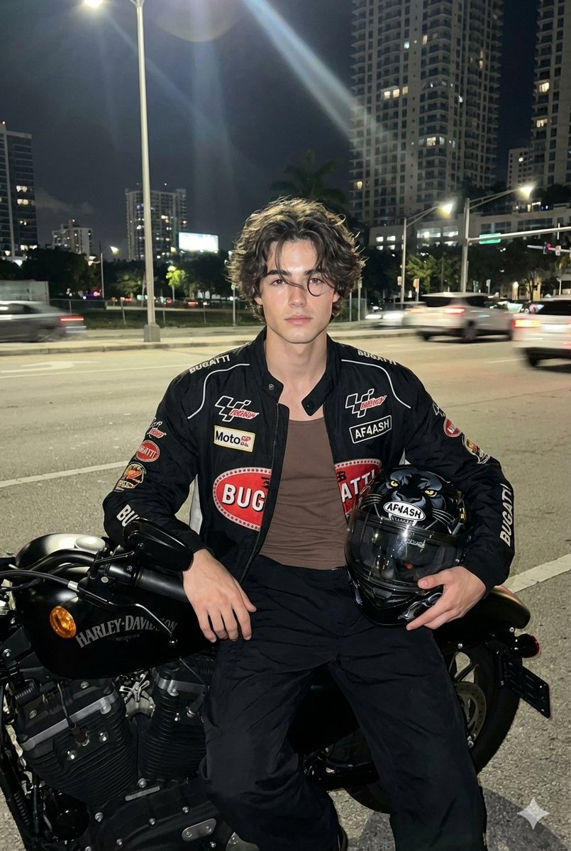 Night Street Motorcycle Flash Candid Portrait
