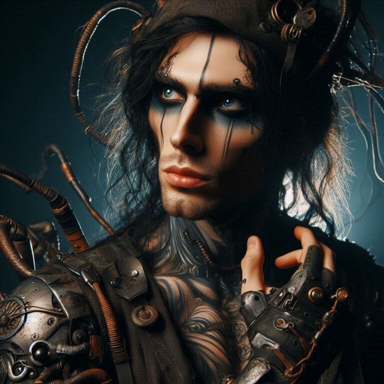 Biopunk Man With Expressive Eyes Dark Fantasy Portrait
