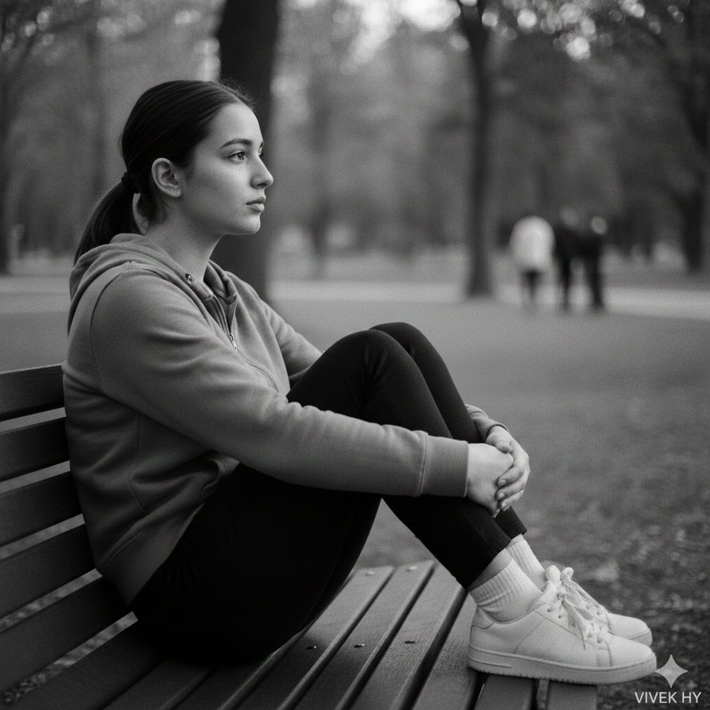 Contemplative Girl on Park Bench