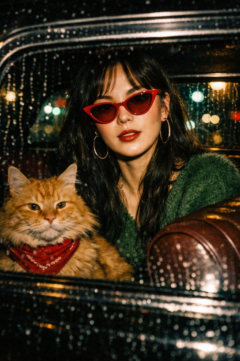 Retro Rainy Night Portrait With Cat