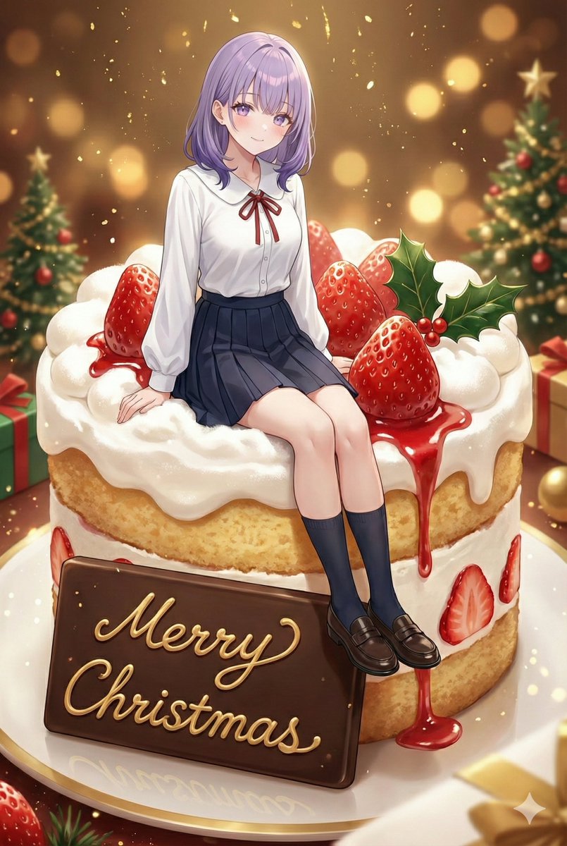 Girl Sitting on Christmas Cake