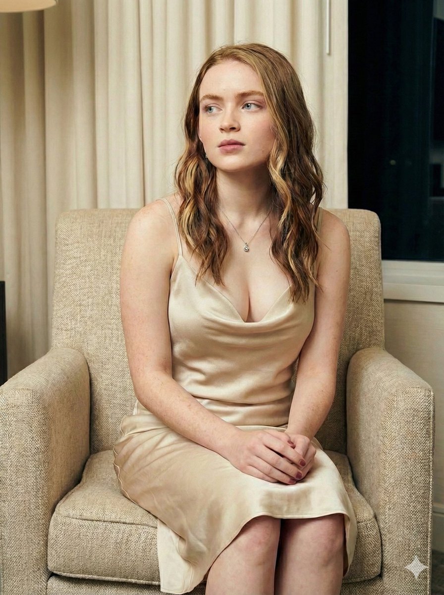 Sadie Sink Elegant Silk Dress Photoshoot