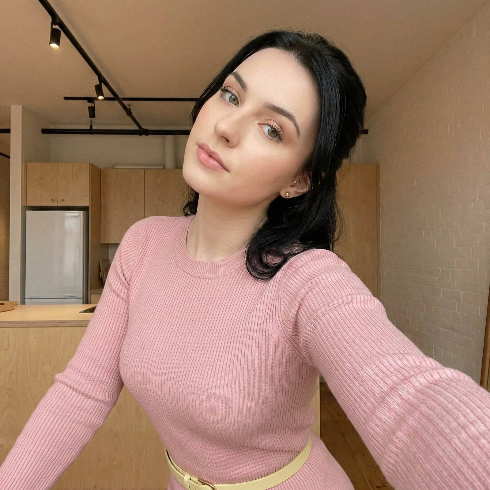 Pink Ribbed Dress Selfie Portrait