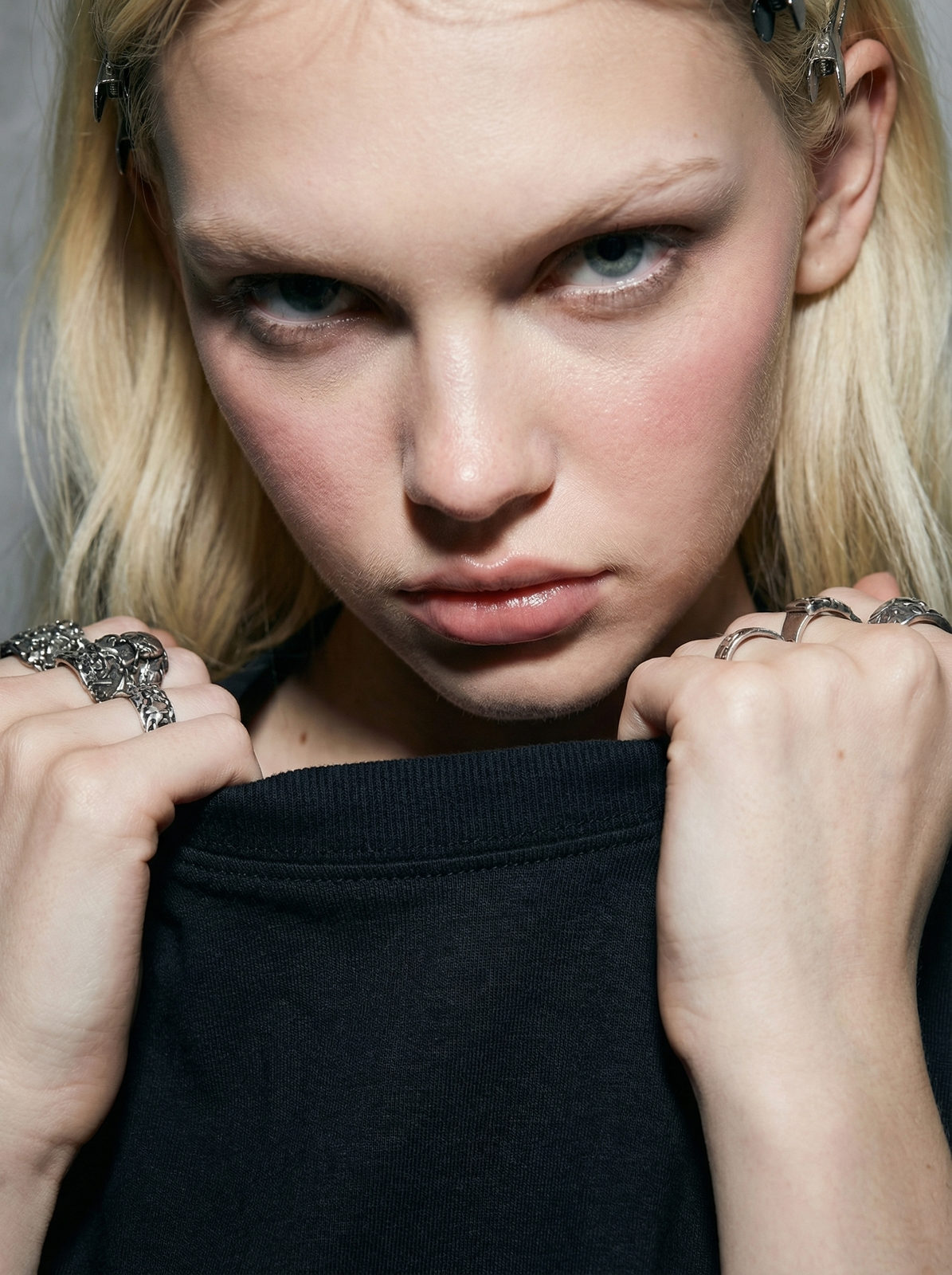 Cinematic Night Flash Fashion Portrait Closeup