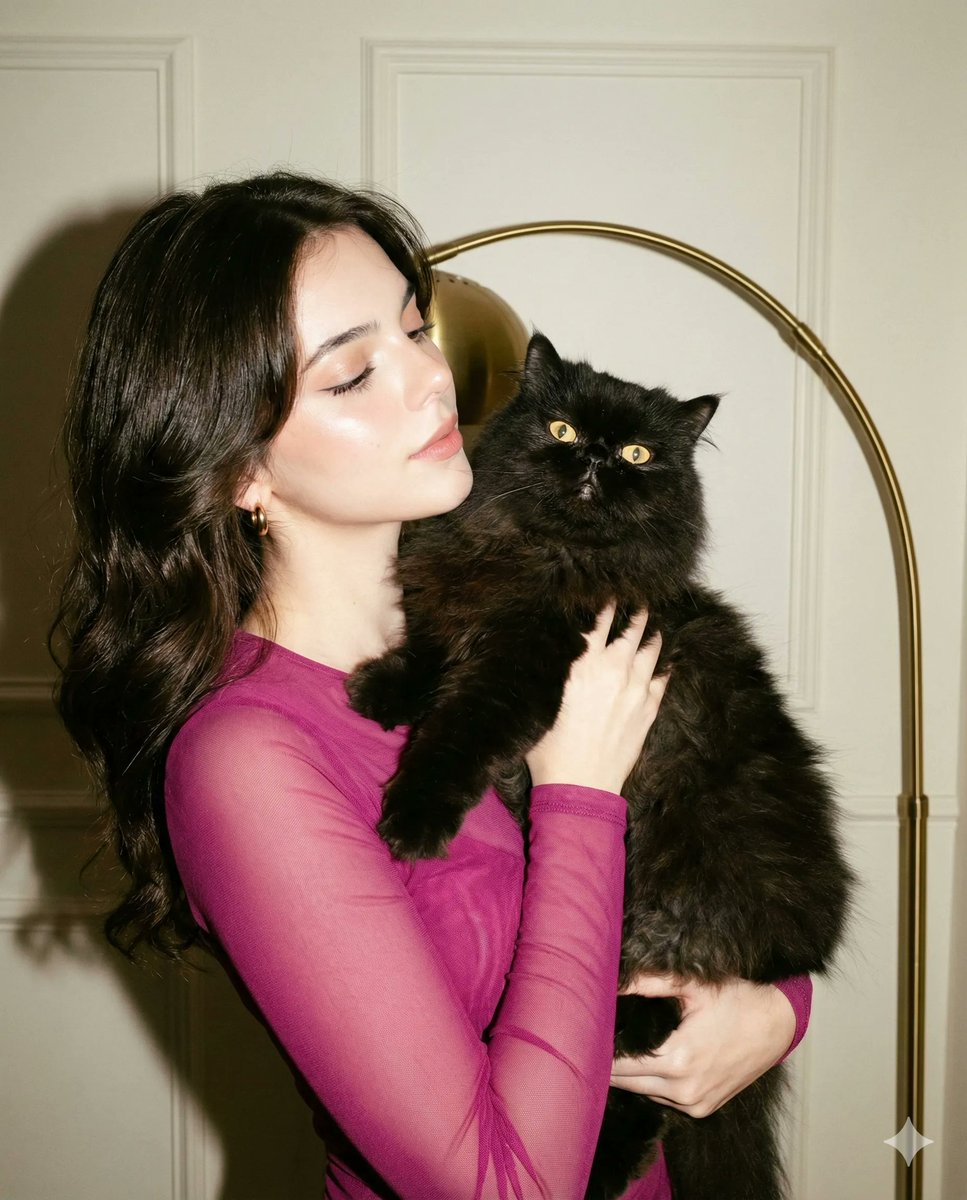 Glamour Flash: Woman and Black Persian Cat