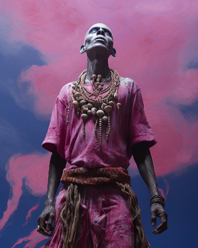 Tribal Dancer Painting Against Violet Sky