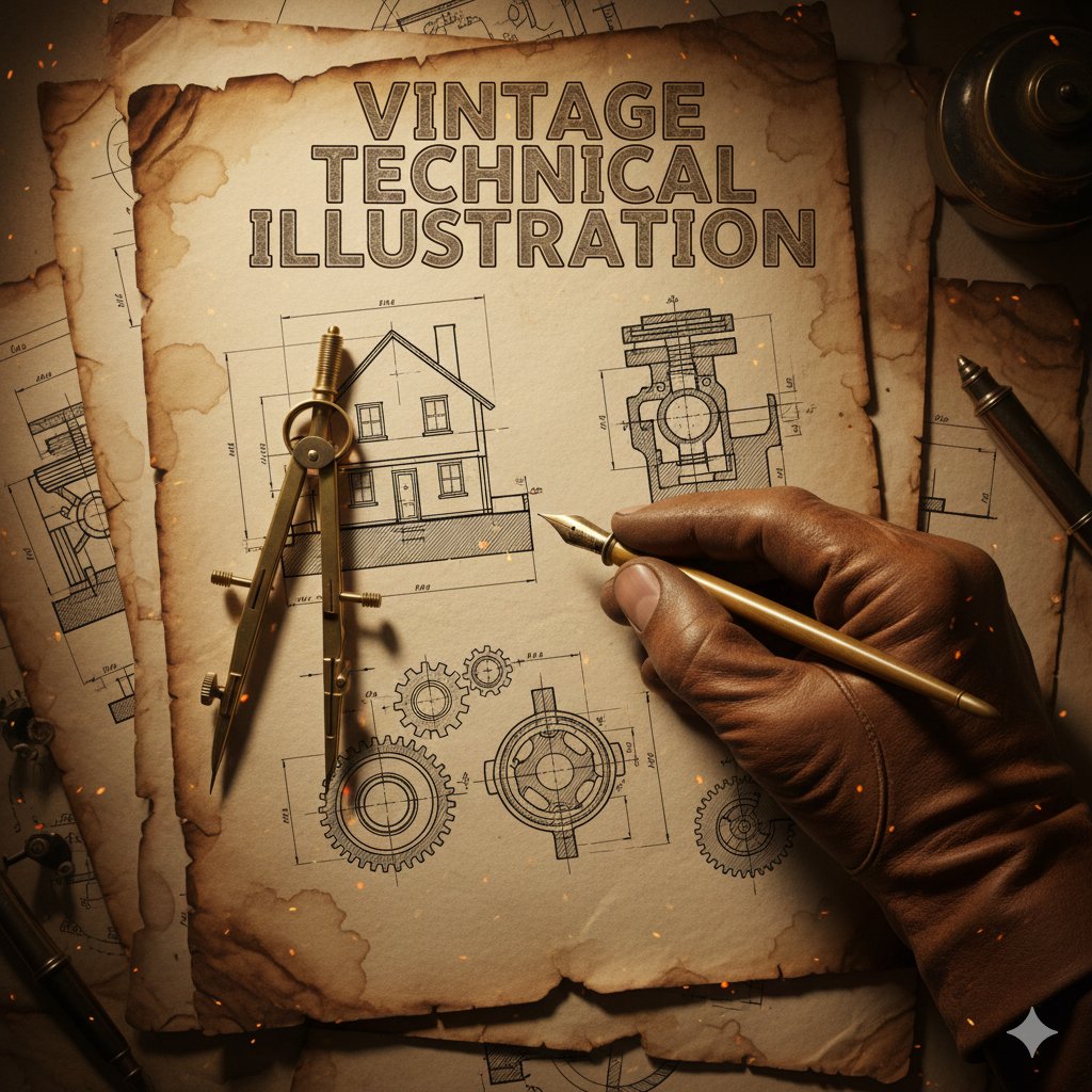 Vintage Industrial Drafting Compass Illustration