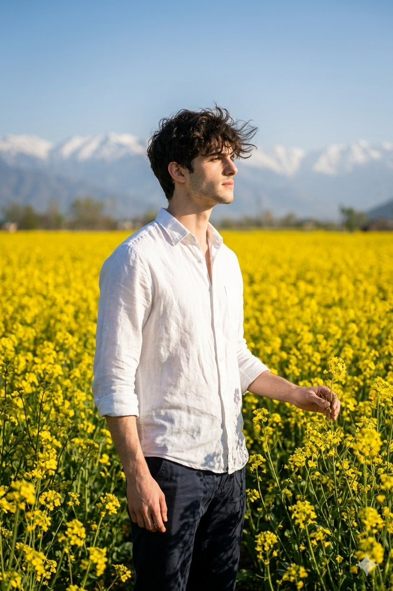 Kashmir Mustard Field Portrait