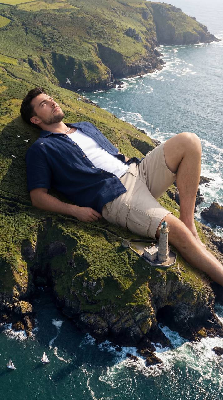 Giant Resting on Coastal Cliff