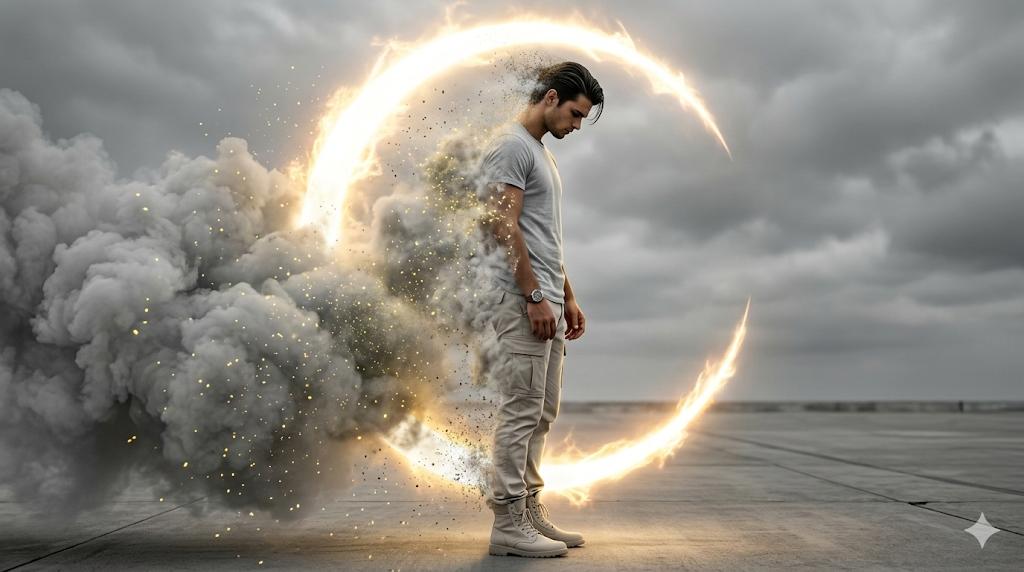 Man Dissolving Into Glowing Smoke
