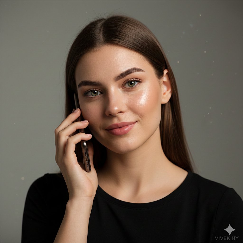 Hyper Realistic Woman Phone Call Portrait