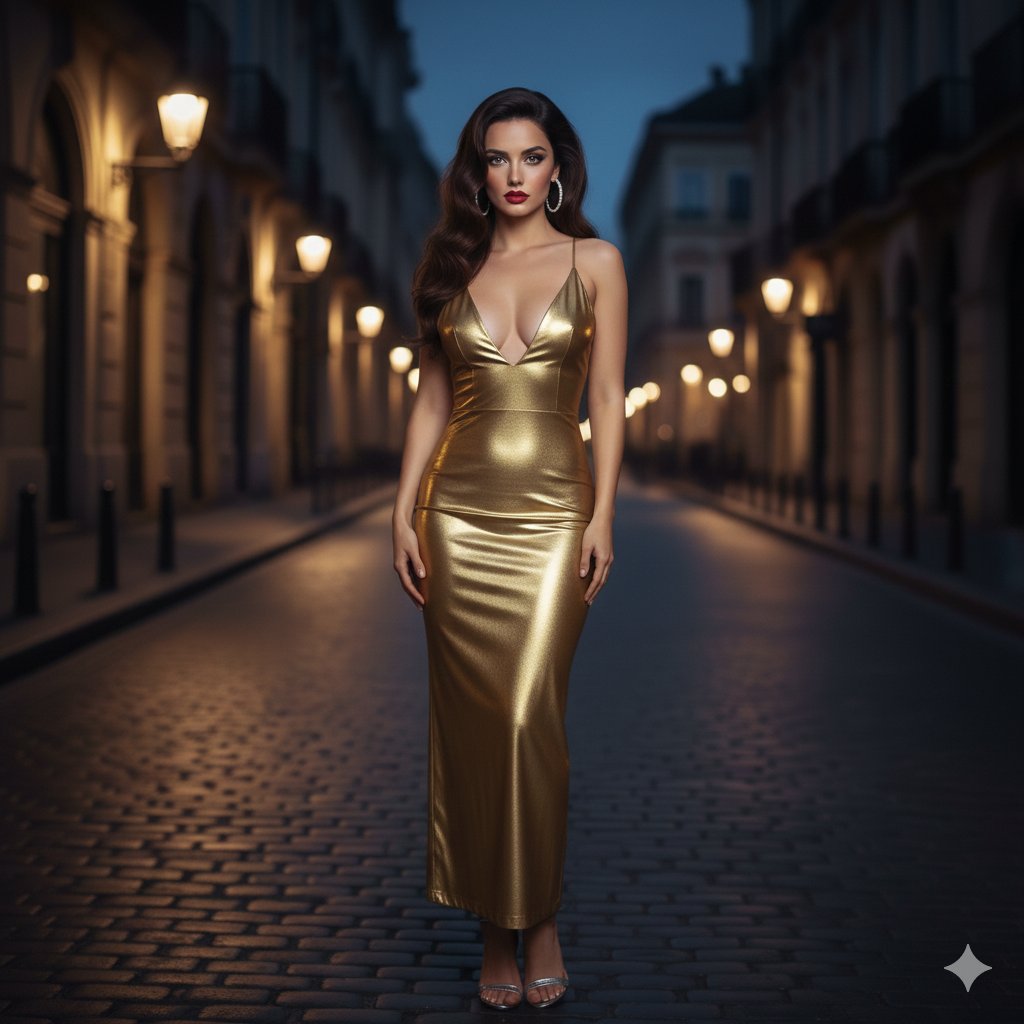 Liquid Metal Dress Night Portrait