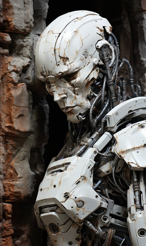 Weathered Mecha Warriors in Snowy Ravine Painting