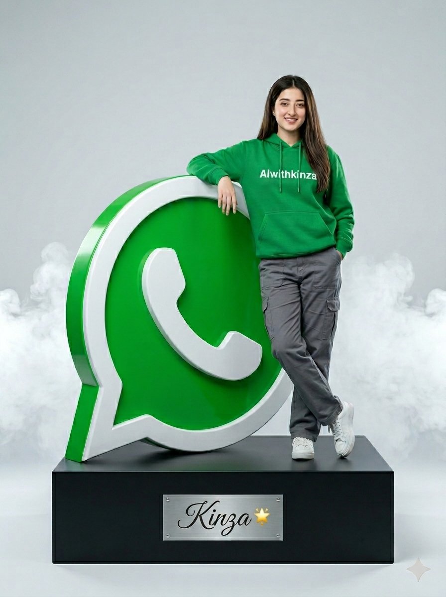 Girl Leaning On Giant WhatsApp Logo