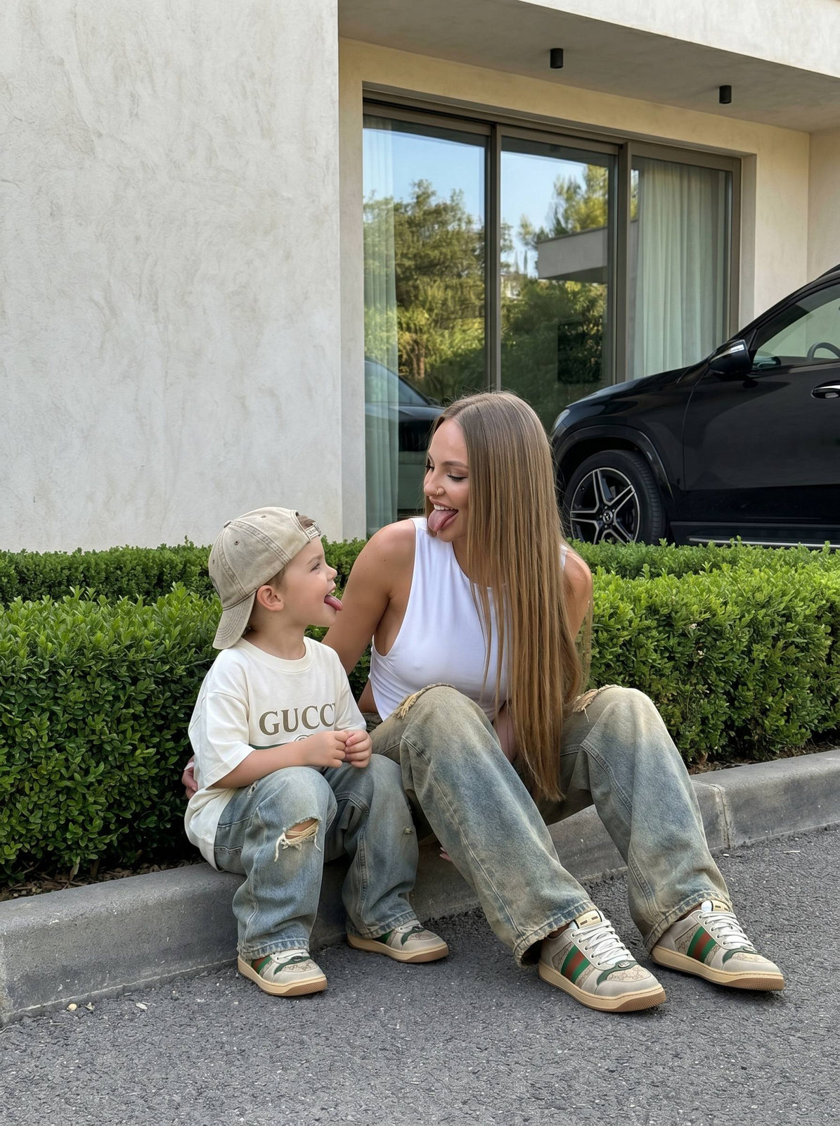 Luxury Mom Son Candid Street Style