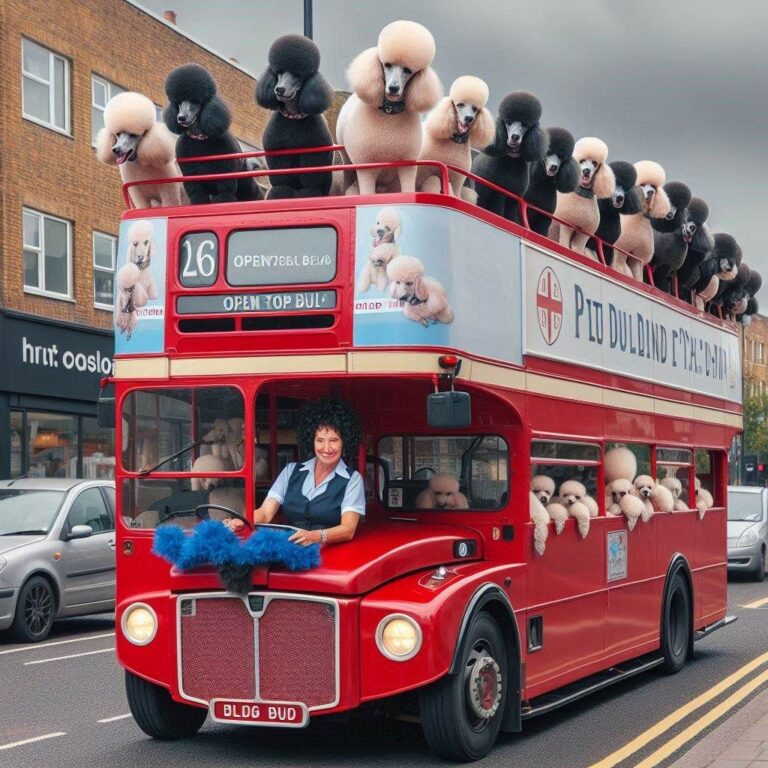 Glamorous Show Poodles Riding Open Top Bus