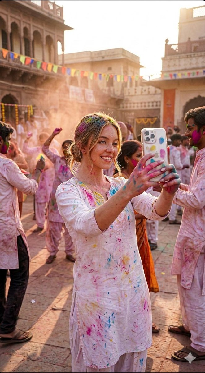 Sydney Sweeney Holi Mirror Selfie