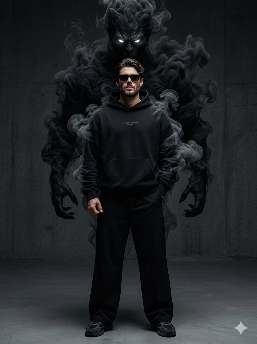Dark Streetwear Smoke Demon Photorealistic Portrait