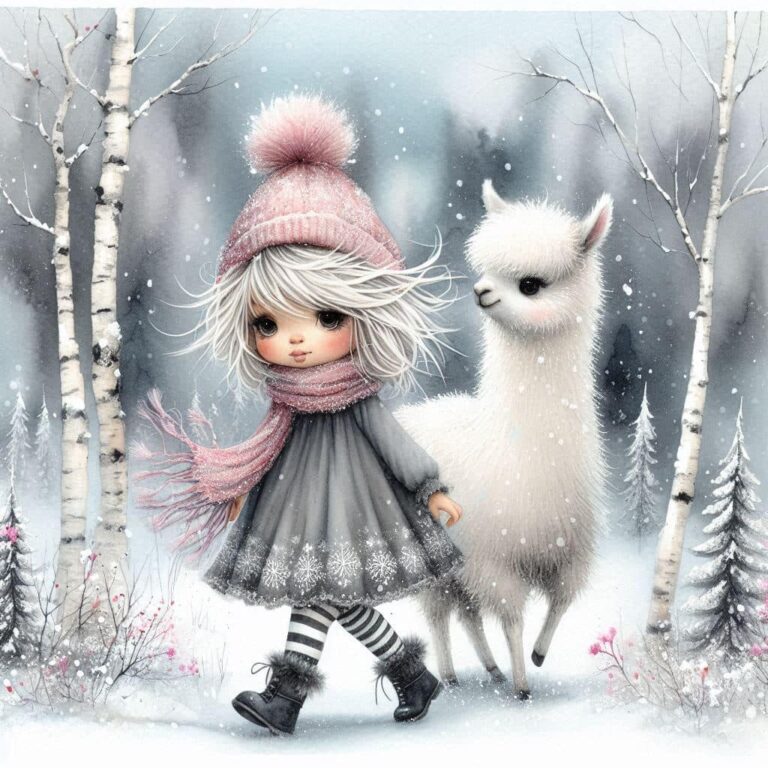 Whimsical Hyperrealistic Christmas Llama Watercolor