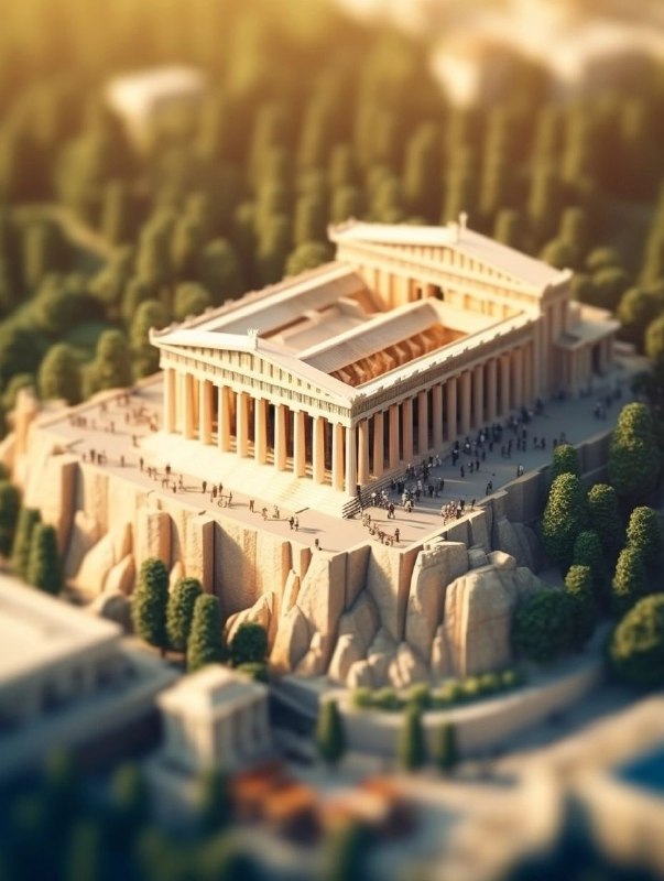 Cute Clay Parthenon Miniature in Isometric Tilt Shift