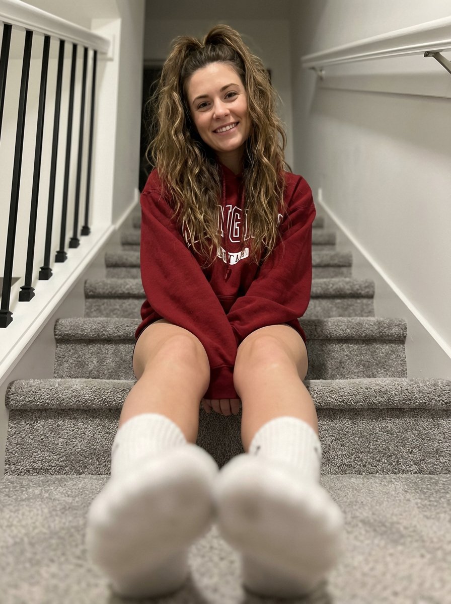 Cozy Staircase Candid Smile