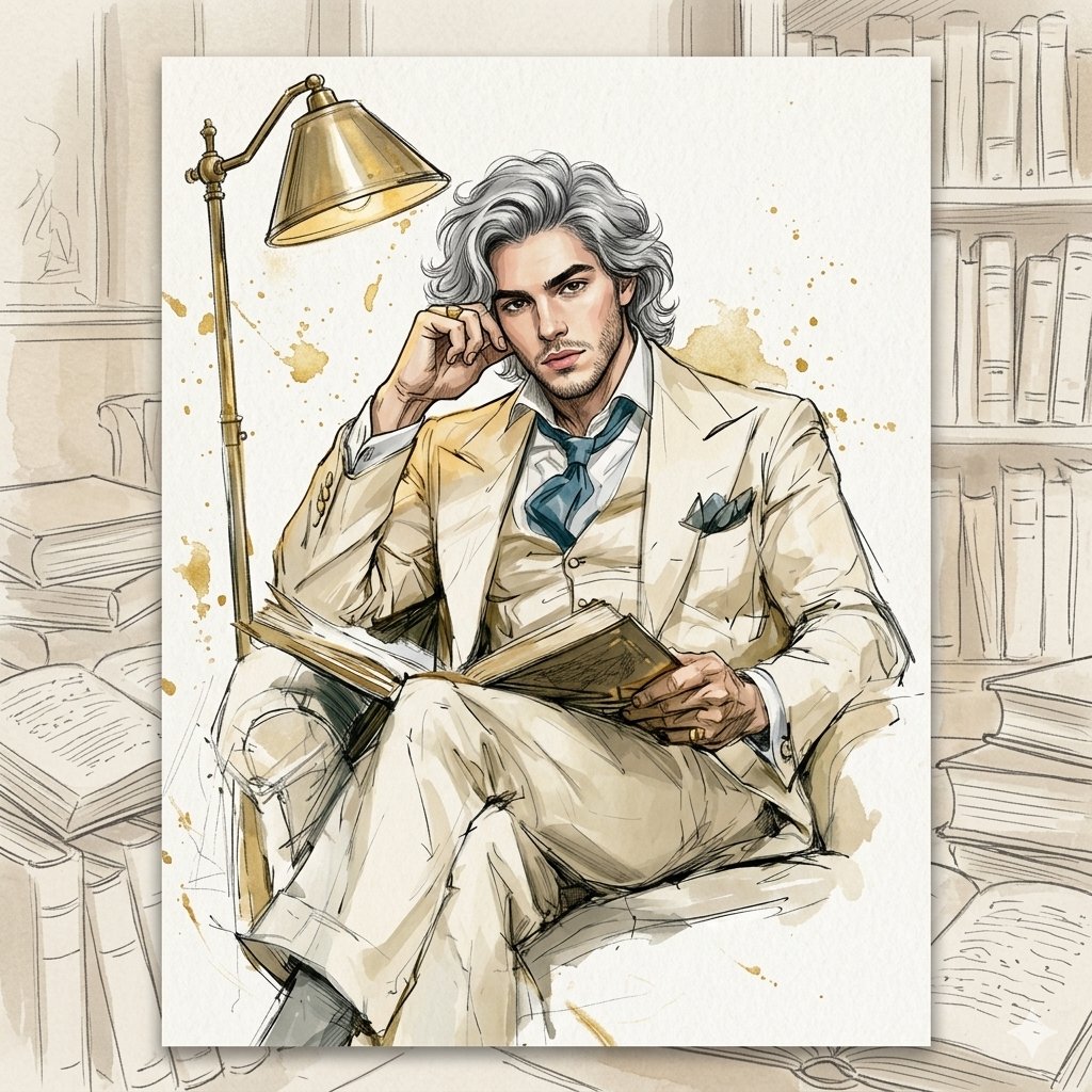 Silver-Haired Gentleman in Library